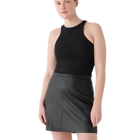 NWOT J Crew Mini Skirt Black Faux Leather Classic Black Size 4 - Picture 2 of 9